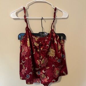 Valerie Stevens vintage Red pajama set with Gold Floral Design